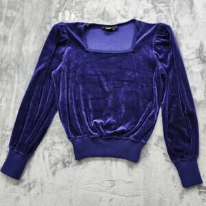 Vintage 70s 80s Organically Grown Sweater Womens M Purple Velvet Square Neck